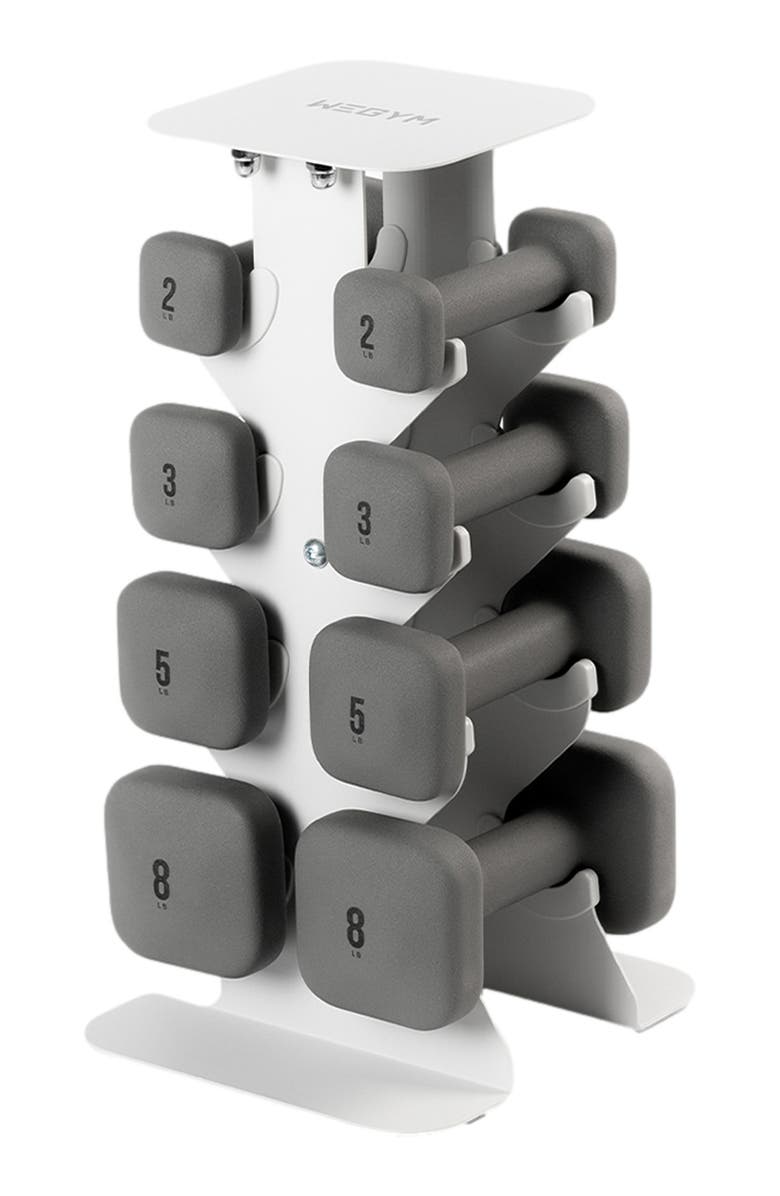 WeGym SafeGrip Dumbbells Lower Set with Light Rack - 2, 3, 5, 8lbs, Main, color, Slate
