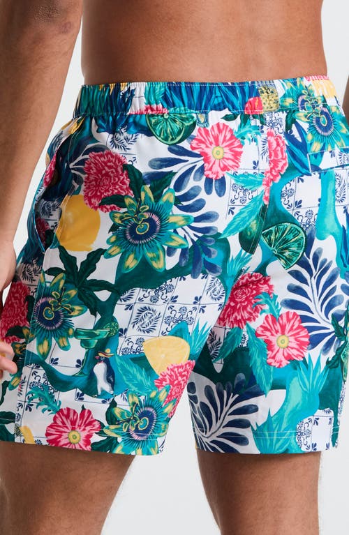 Original Penguin 7 Volley Floral Print Swim Shorts In Blue