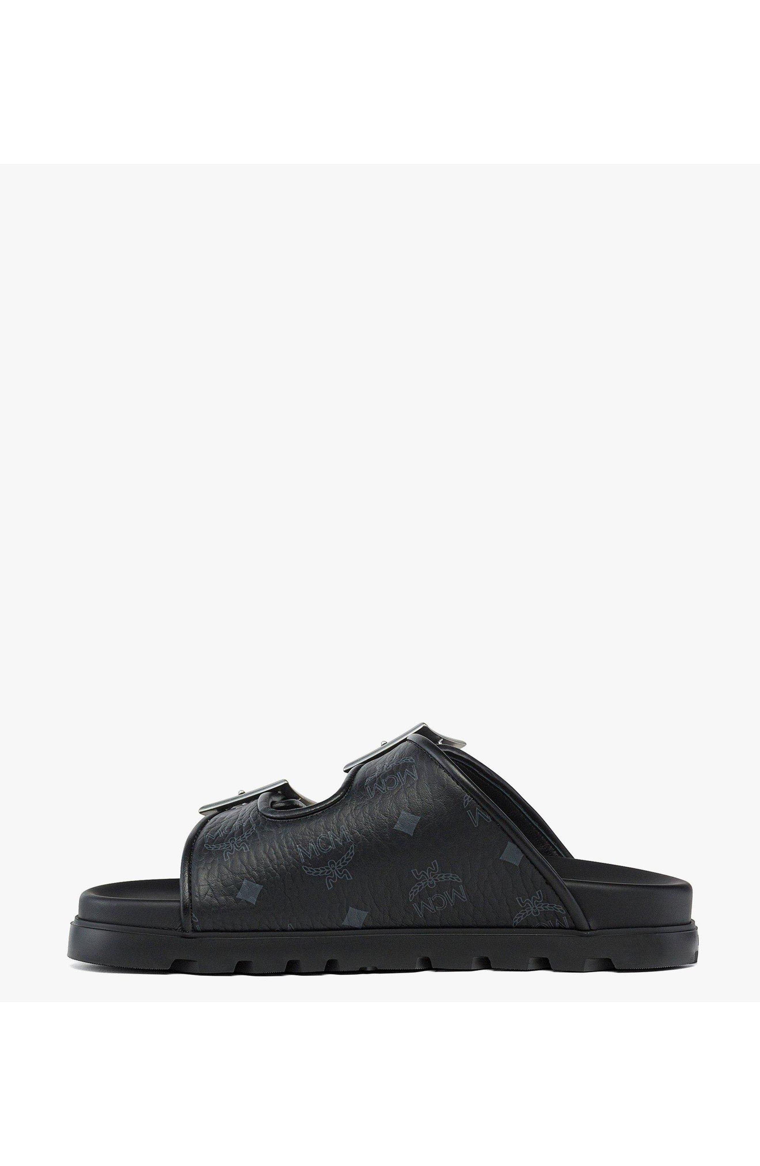 MCM Sandals in Visetos, Alternate, color, Black