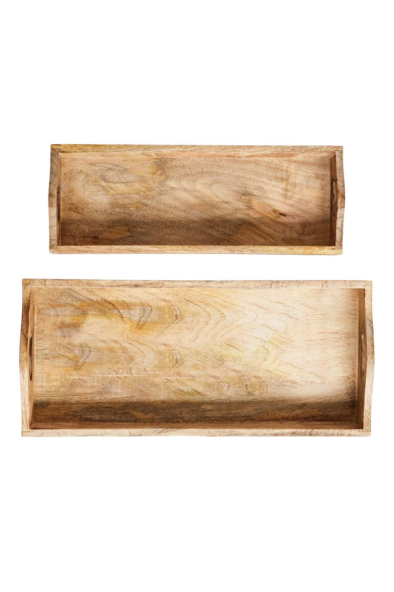 Rectangle Mango Wood Trays, Set of 2, Alternate, color, Brown