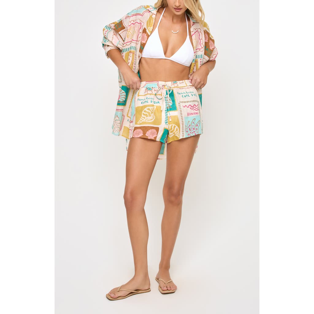 L*space Lspace Rio Linen Cover-up Drawstring Shorts In Multi