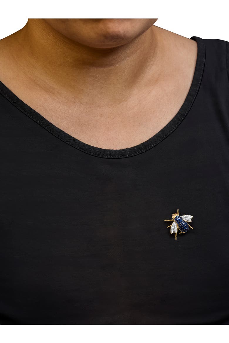 18K Yellow Gold 3/8 Cttw Diamond and Blue Sapphire Bumblebee Brooch Pin, Alternate, color, Yellow