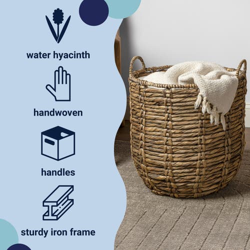 Happimess Laurel Bohemian Handwoven Abaca Hamper Basket With Handles In Brown