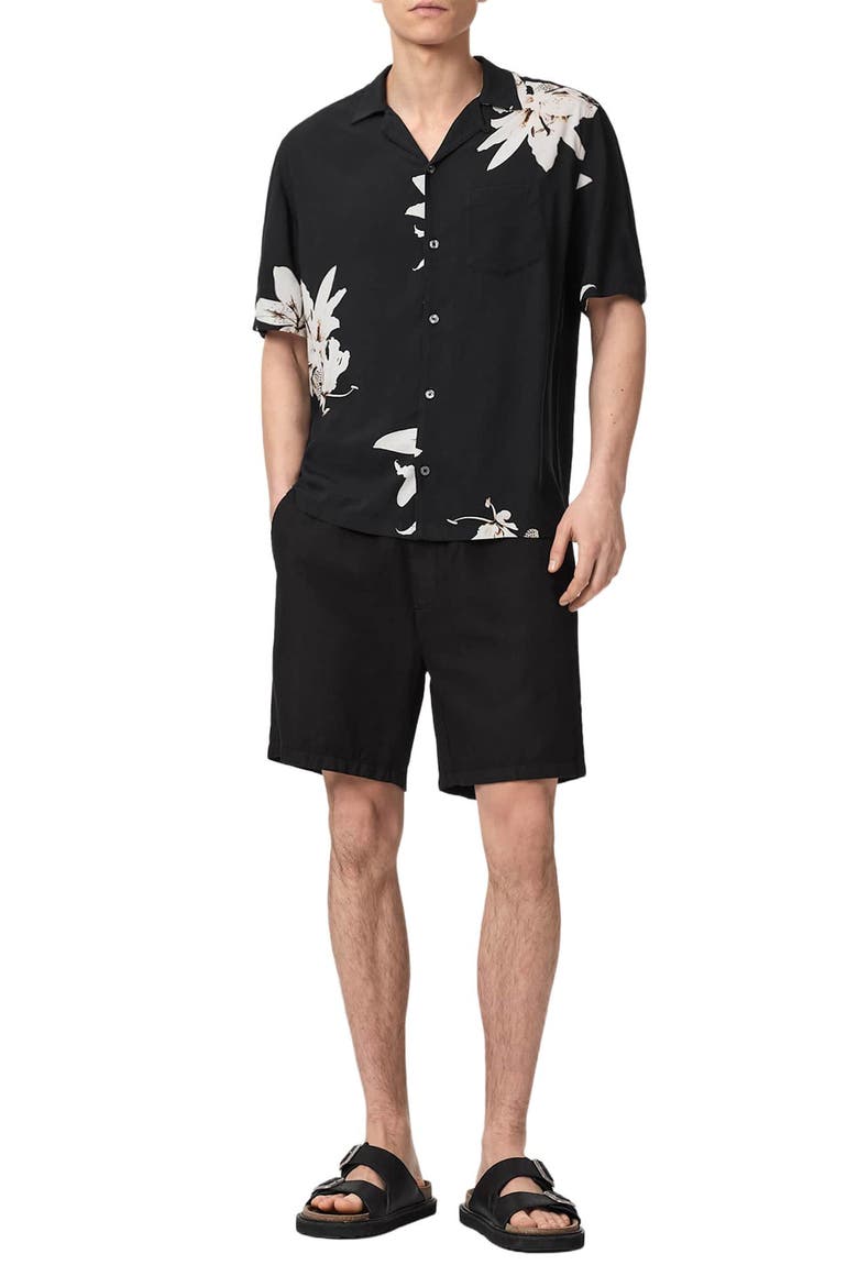 Petra Floral Short Sleeve Button-Up Shirt, Alternate, color, BLACK/ GREY