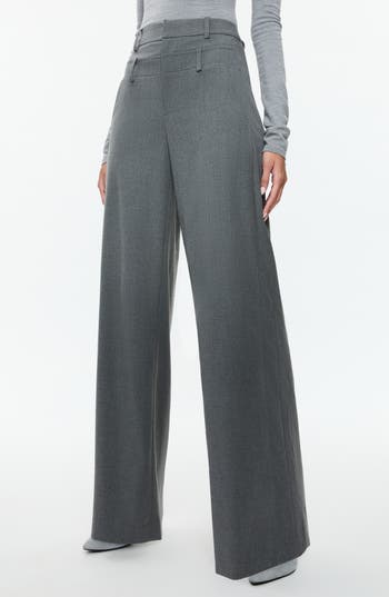 Alice And Olivia Aspen High Rise Double Waist Trouser In Shadow Grey Melange