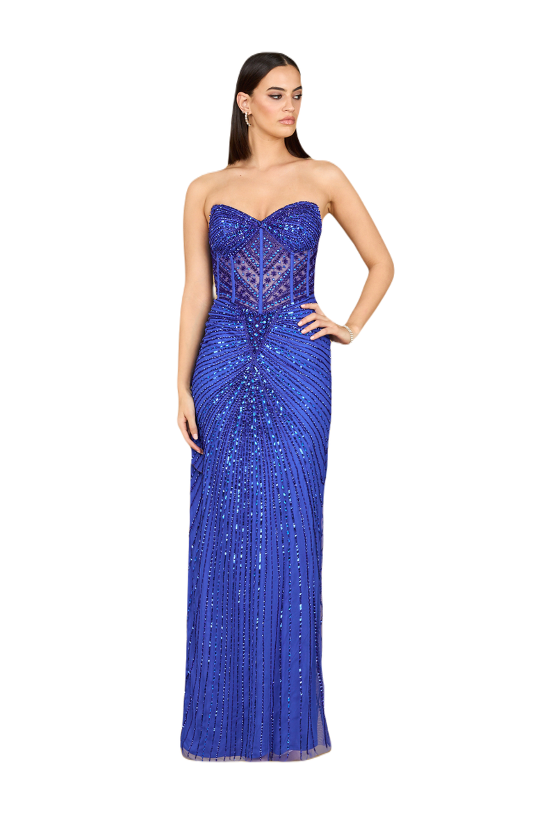 Embellished Strapless Gown with Slit, Main, color, Sapphire