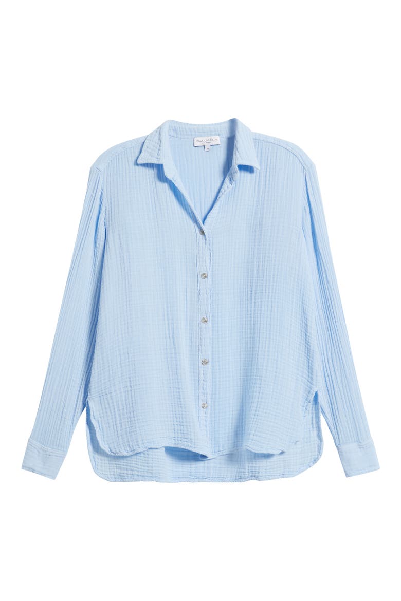 Leo High-Low Cotton Gauze Button-Up Shirt, Alternate, color, WATER