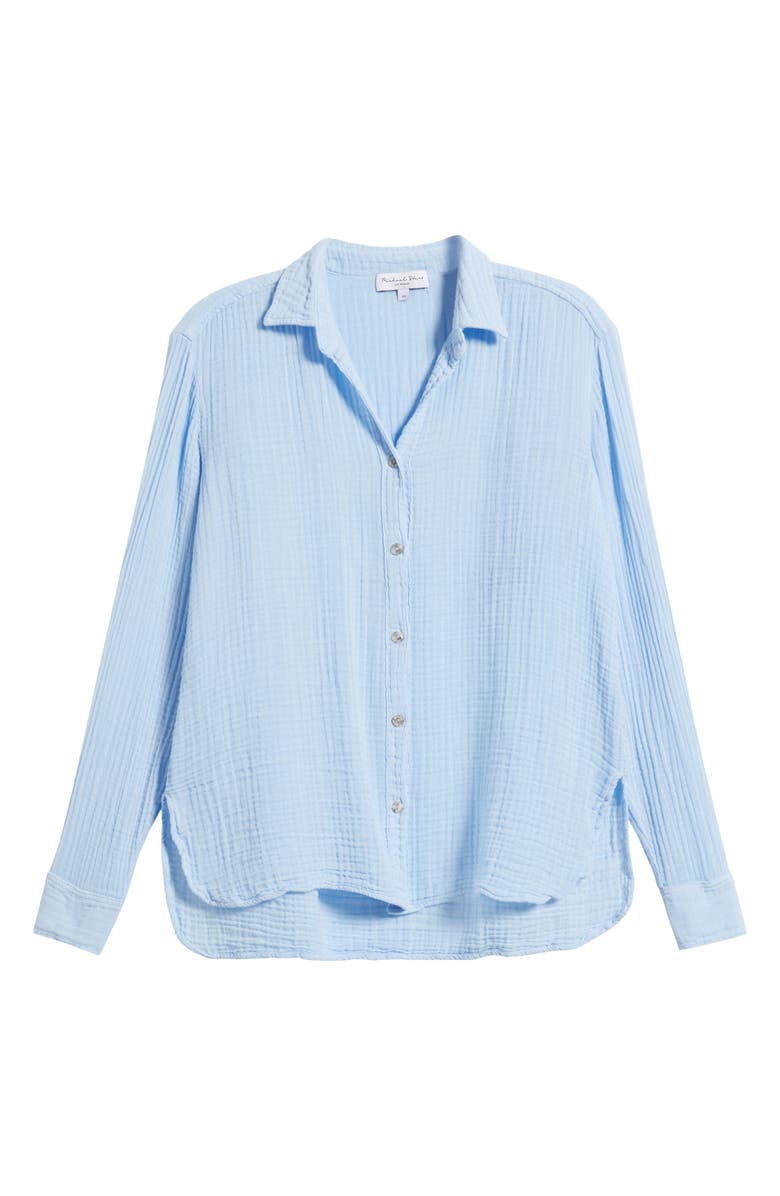 Michael Stars Leo High-Low Cotton Gauze Button-Up Shirt, Alternate, color, Water