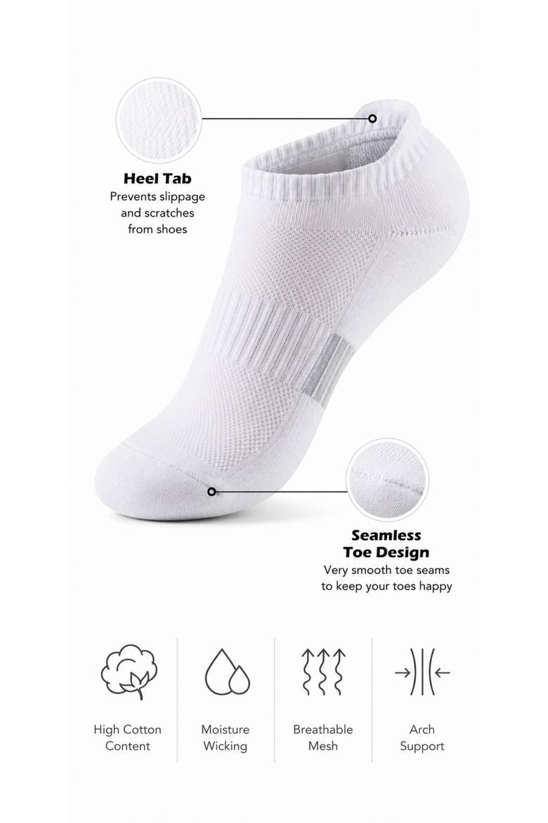 Cushioned Performance Athletic Ankle Socks 5-Pack, Alternate, color, White