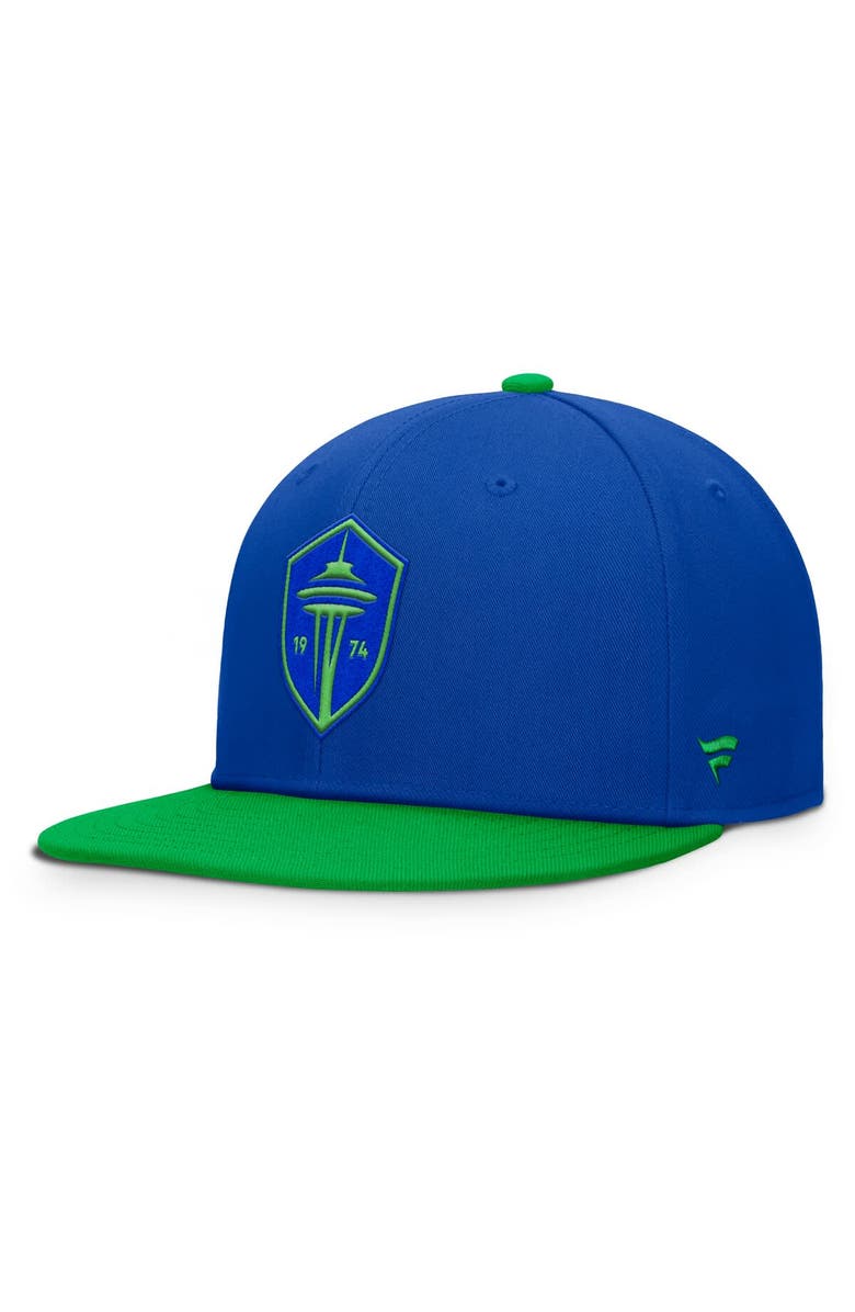 FANATICS Men's Fanatics Blue Seattle Sounders FC Sitter Snapback Hat, Alternate, color,