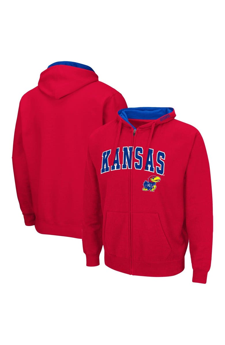 COLOSSEUM Men's Colosseum Red Kansas Jayhawks Arch & Logo 3.0 Full-Zip Hoodie, Main, color, Red