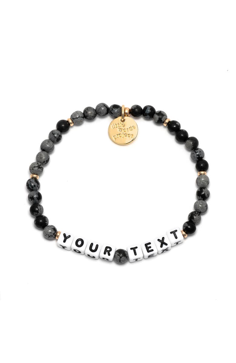 Little Words Project Beaded Stretch Bracelet, Main, color, Black