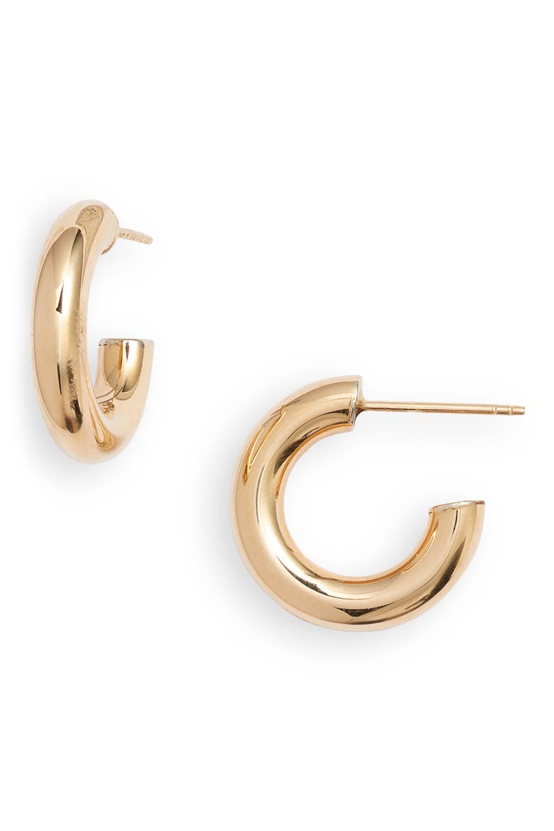 14K Gold Small Thick Hoop Earrings, Main, color, YELLOW GOLD