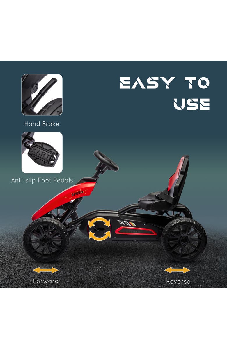 Aosom Kids Pedal Go Kart with Adjustable Seat Swing Axle Handbrake Shock Absorbing Wheels, Alternate, color, Red