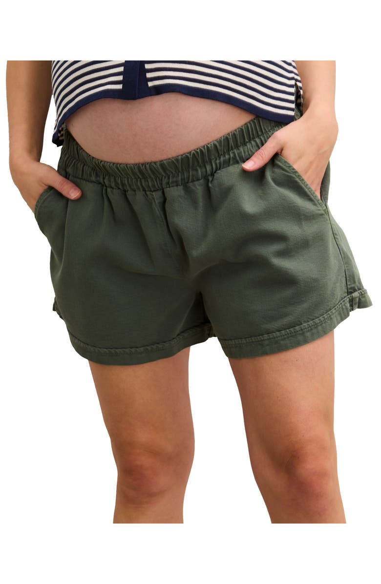 HATCH Collection The Drapey Denim Maternity Short, Main, color, Olive