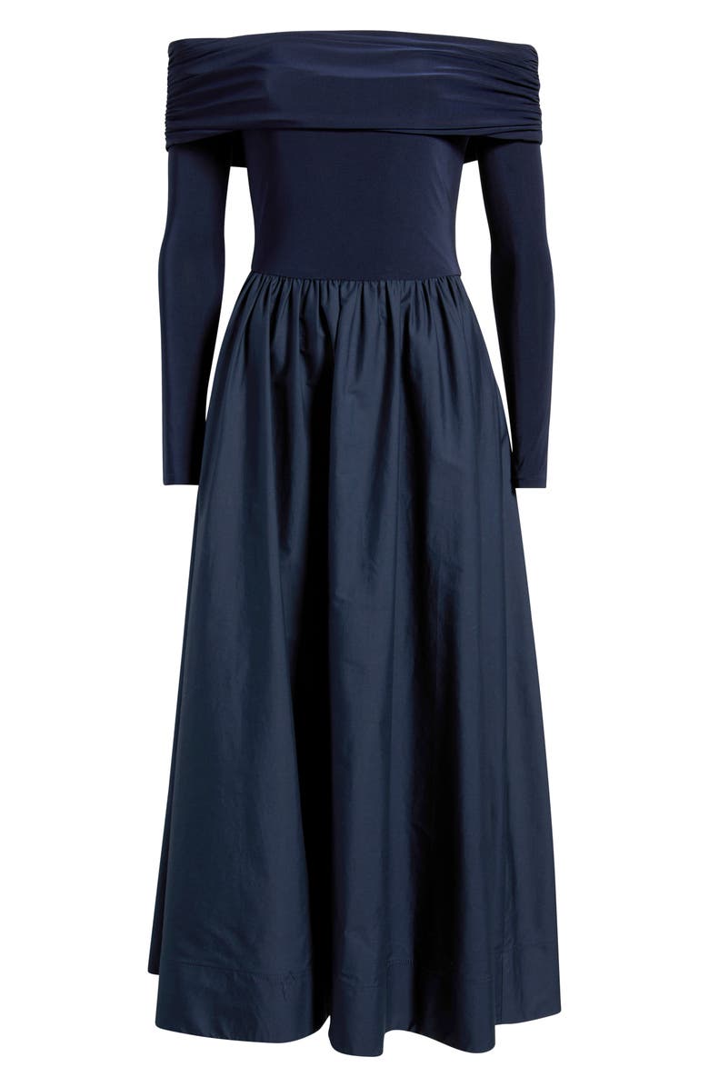 Eliza J Off the Shoulder Long Sleeve Mixed Media Dress, Alternate, color, Navy