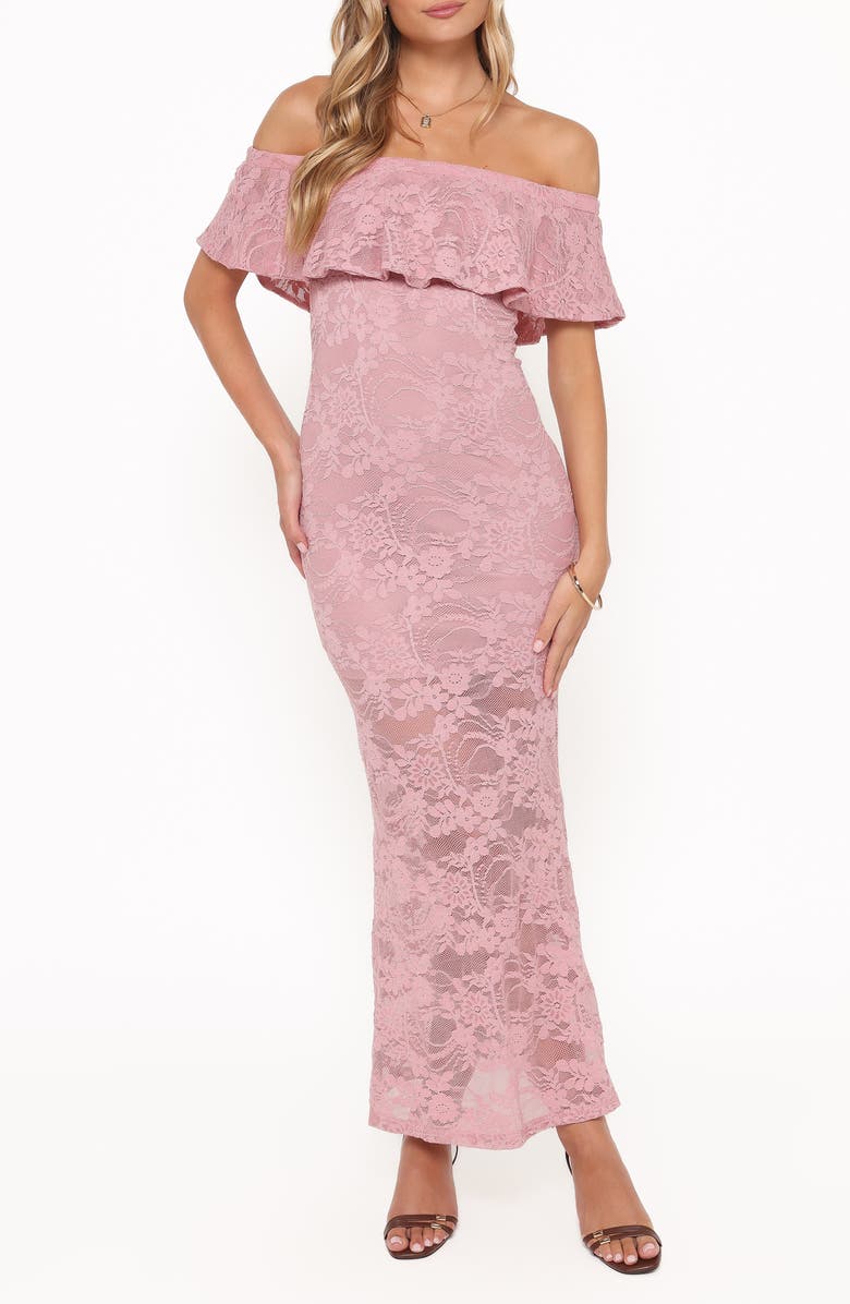 Petal & Pup Mirelle Off the Shoulder Lace Maxi Dress, Main, color, Pink
