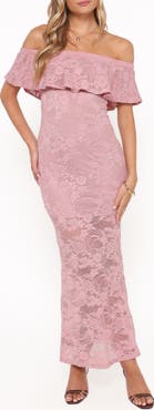 Petal & Pup Mirelle Off the Shoulder Lace Maxi Dress