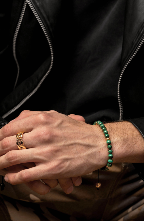Nialaya Malachite Gold Beaded Bracelet In Green