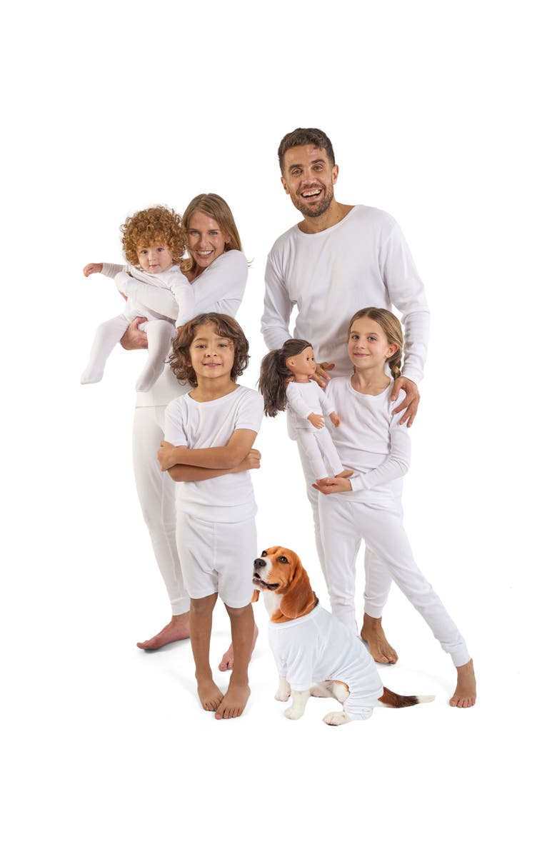 Leveret Footed Solid Cotton Matching Family Pajamas, Alternate, color, White
