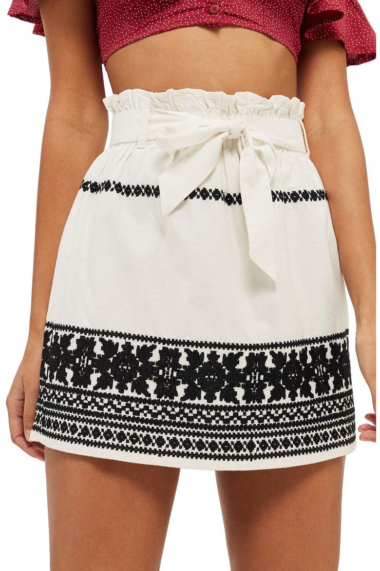 Culture Embroidered Paperbag Skirt, Main, color, IVORY