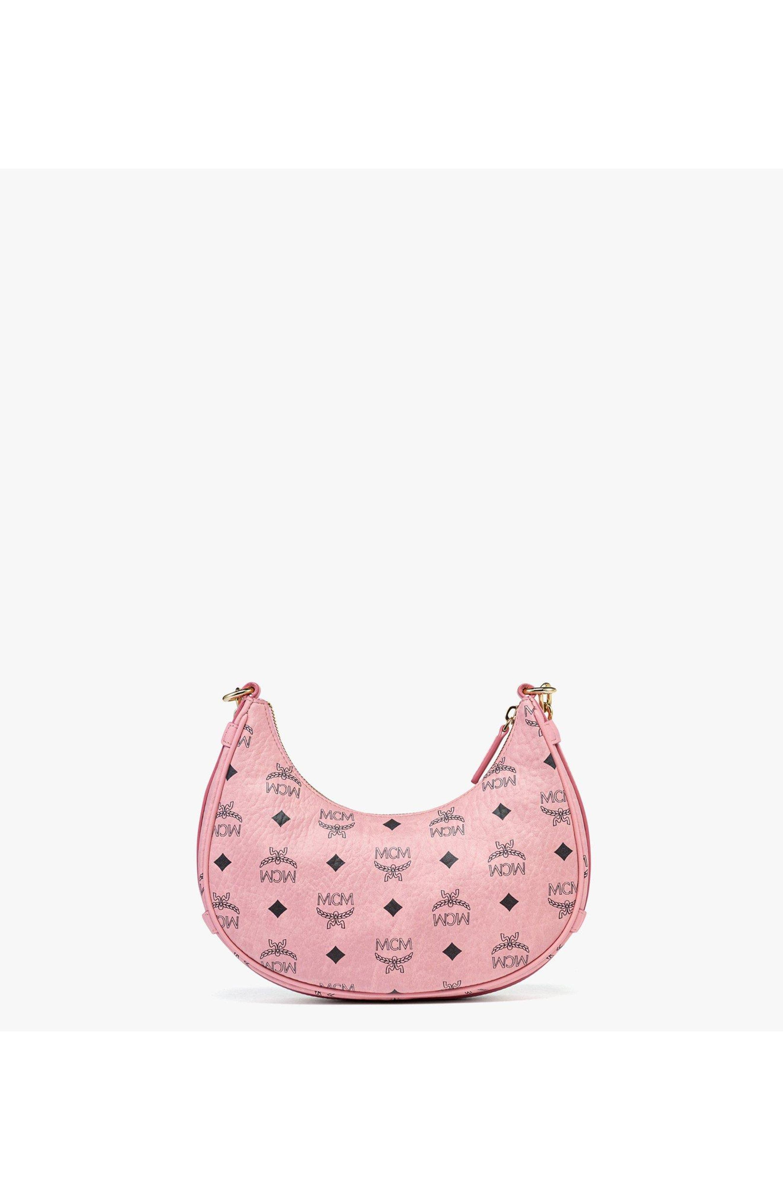 MCM Aren Crescent Hobo Bag in Visetos, Alternate, color, Pink