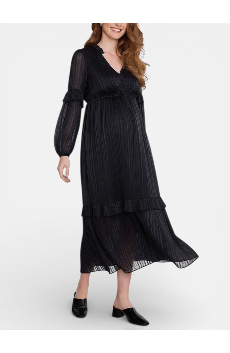 MOTHERHOOD MATERNITY V-Neck Long Sleeve Tiered Maxi Dress, Main, color, Black