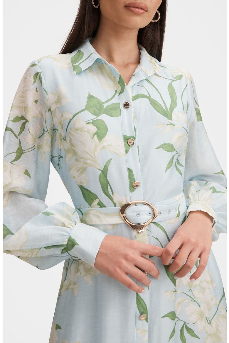 Freya Floral Belted Button-Up Midi Shirtdress, Alternate, color, BLUE ARNA FLORAL