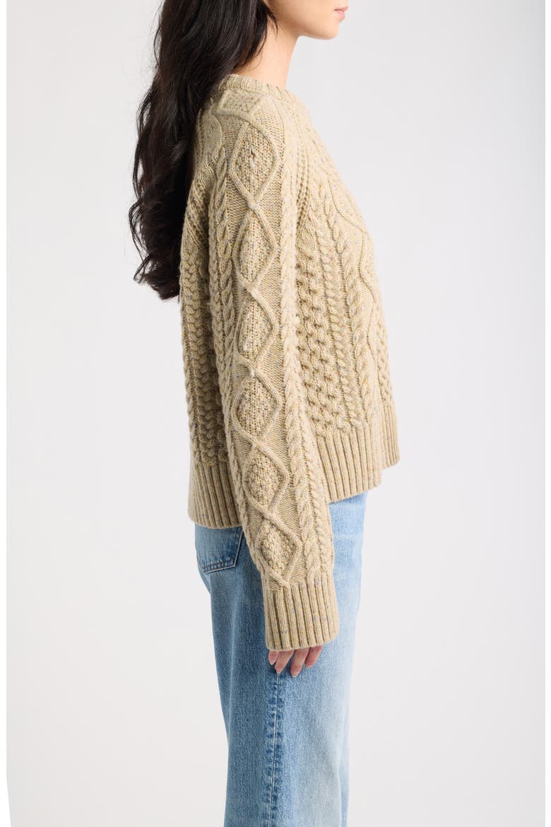 Fisherman Cable Knit Wool Blend Sweater, Alternate, color, TAN DONEGAL