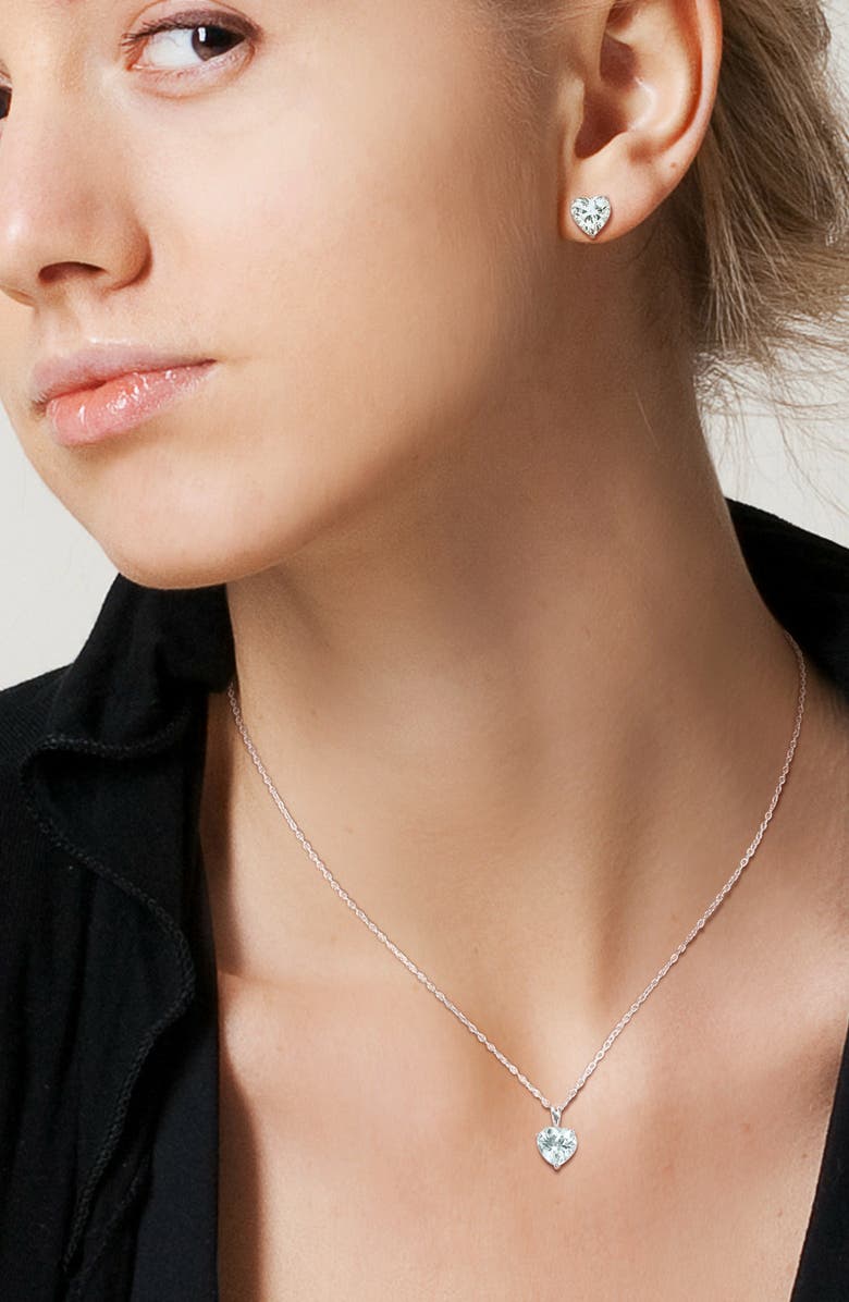 DELMAR Sterling Silver Aquamarine Heart Stud Earrings & Necklace Set, Alternate, color, Blue