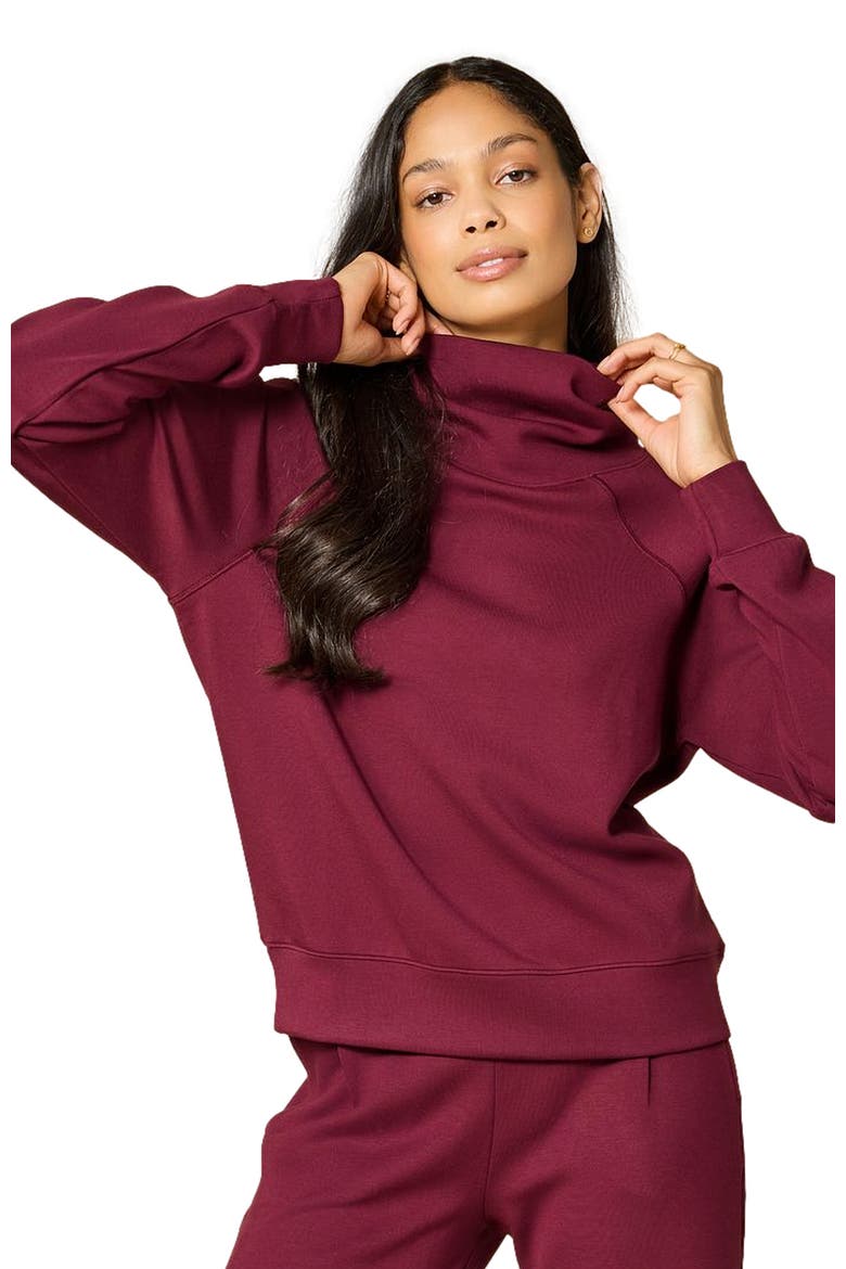 Athleisure Mock Neck and Pleated Pant Set, Alternate, color, Cherry Cola