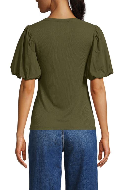 Lands' End Drapey Rib Puff Sleeve Scoop Neck Top In Green