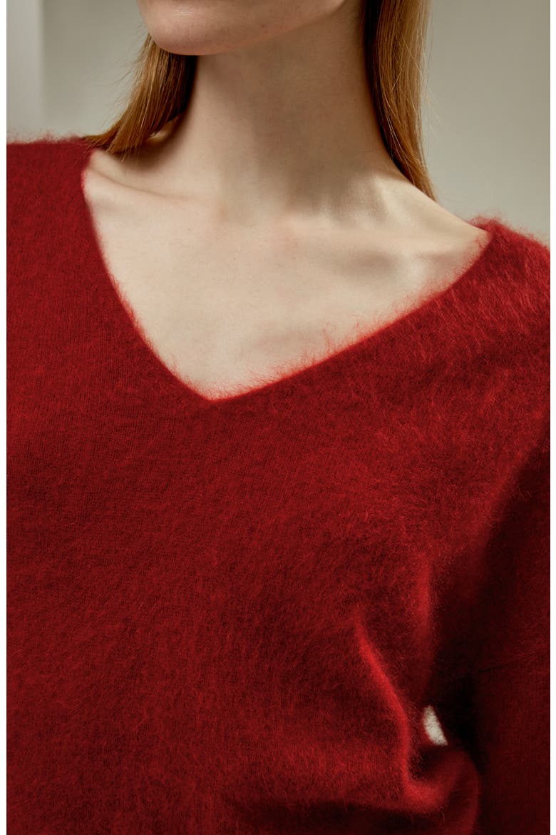 Women's Cropped V-Neck Cashmere Sweater, Alternate, color, Red