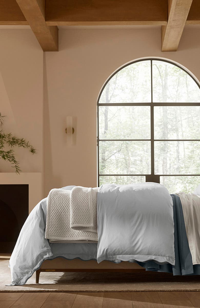 Boll & Branch Signature Curved Edge Duvet Cover & Shams Set, Alternate, color, Sky/ Shore