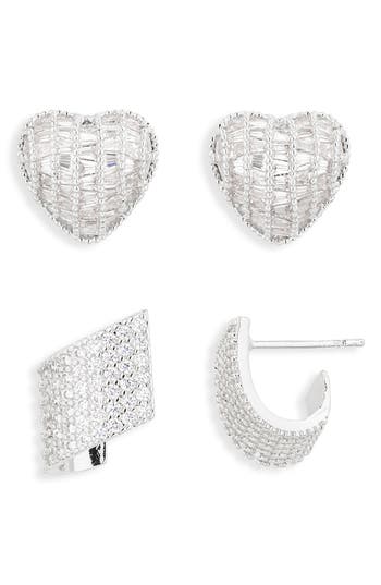 Cara Set Of 2 Pavé Crystal Stud Earrings In Silver
