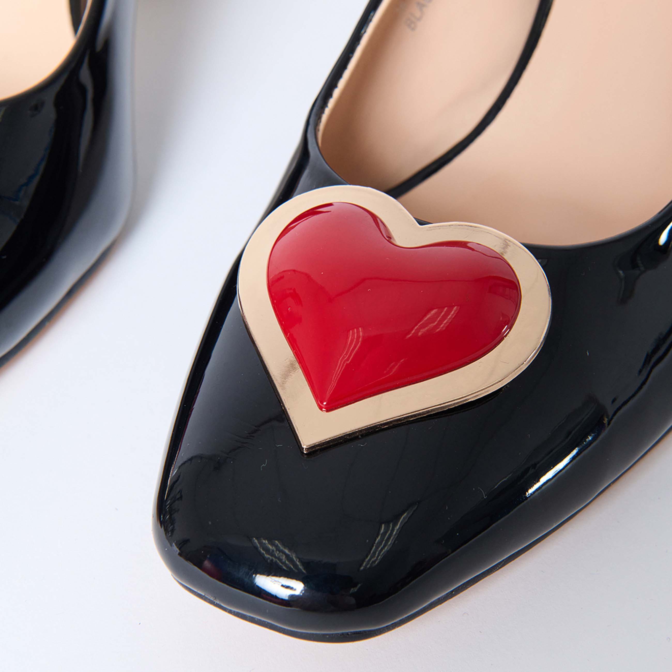 Unique Vintage Heart Leatherette Slingback Heels, Alternate, color, Patent Black W/ Heart