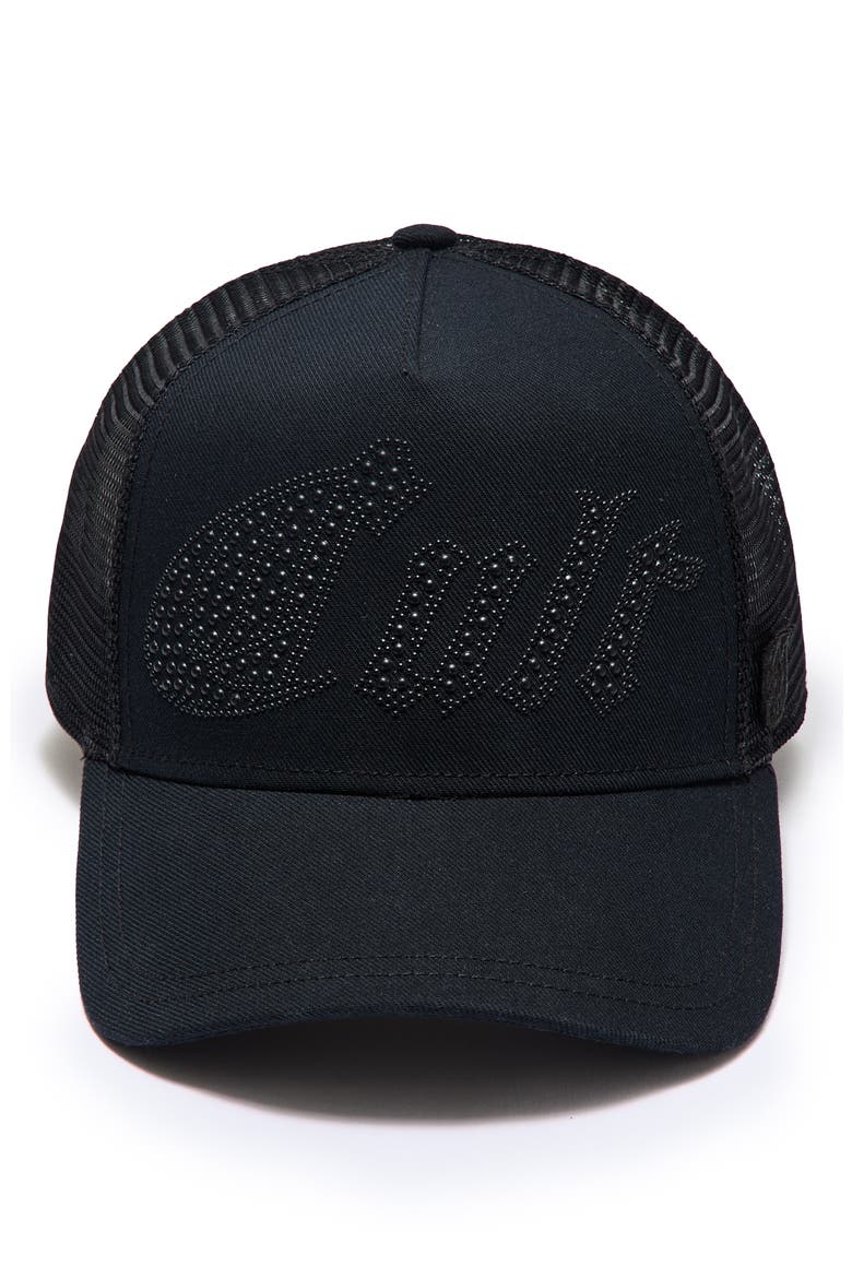 Studded Mesh Back Baseball Cap, Alternate, color, BLACK