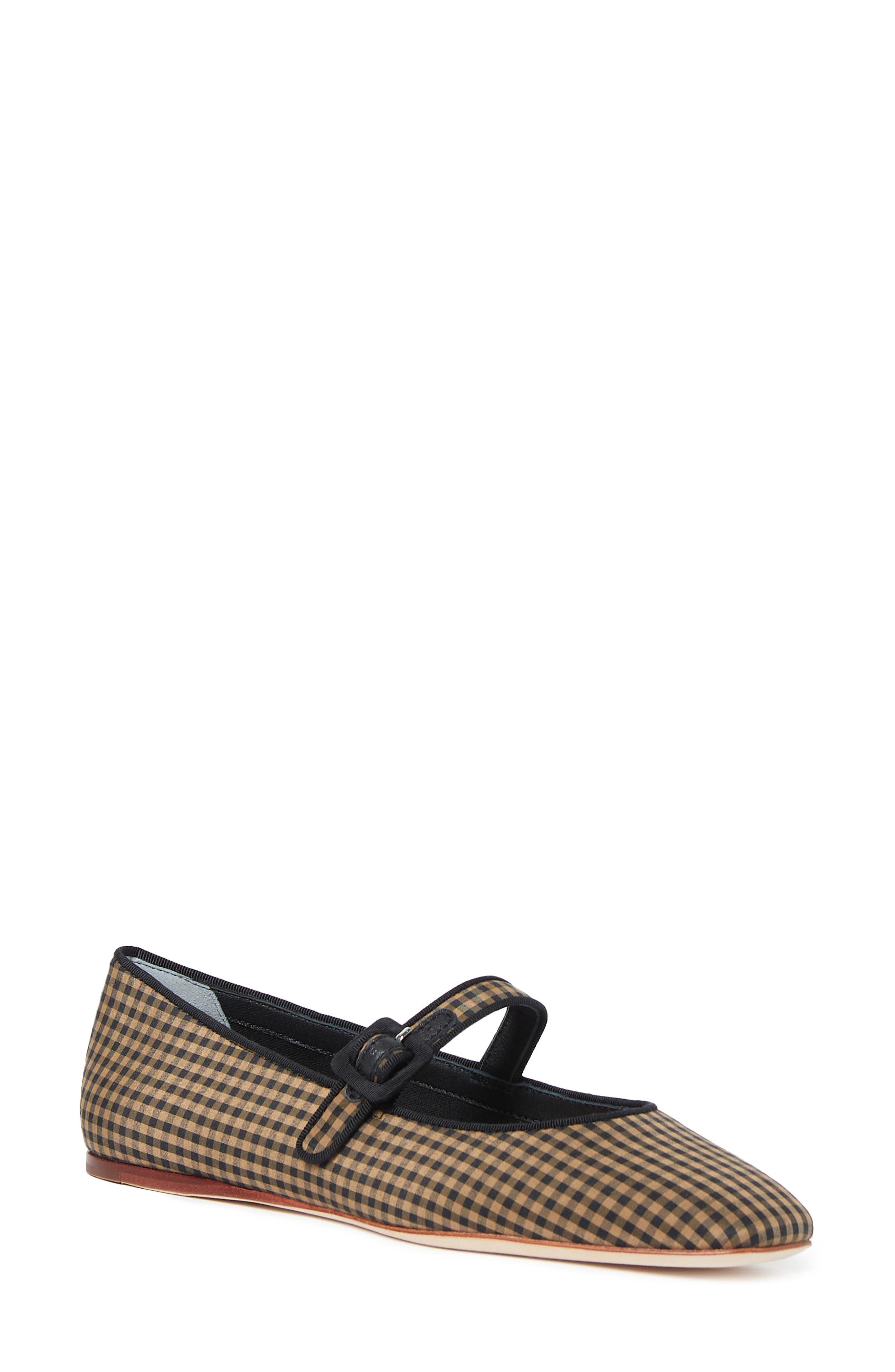 Loeffler Randall Ginger Woven Raffia Mary Jane Flat, Main, color, Black/ Brown/ Black
