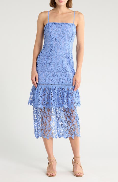 Floral Lace Tiered Midi Dress