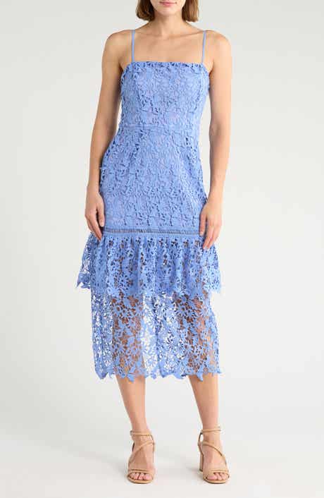 NSR Floral Lace Tiered Midi Dress