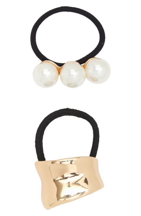 Assorted 2-Pack Faux Pearl & Hammered Bar Hair Ties