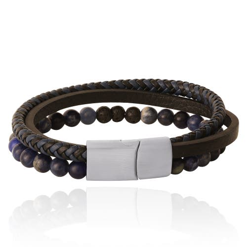 Lucky Brand Stainless Steel (316l) Blue 3-row Bracelet In Black