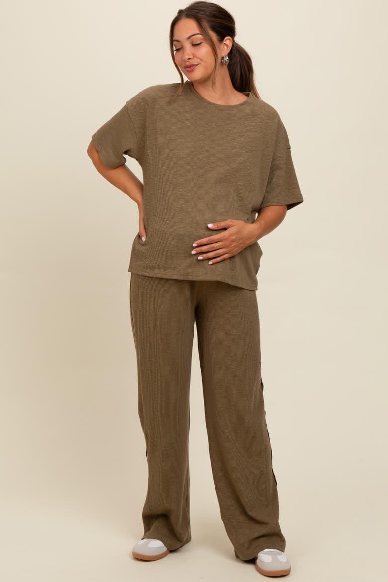 Textured Knit Oversized Tee And Pants Set, Main, color, Olive Green