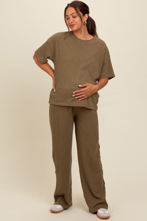 Pinkblush Textured Knit Oversized Tee And Pants Set In Green
