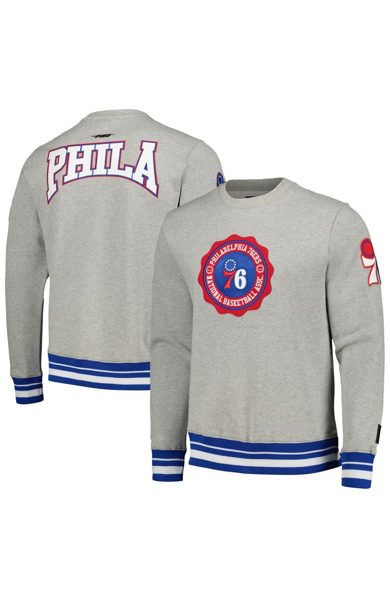 PRO STANDARD Men's Pro Standard Heather Gray Philadelphia 76ers Crest Emblem Pullover Sweatshirt, Main, color,