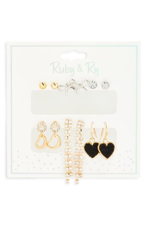 Kids' Set of 6 Sparkly Earrings