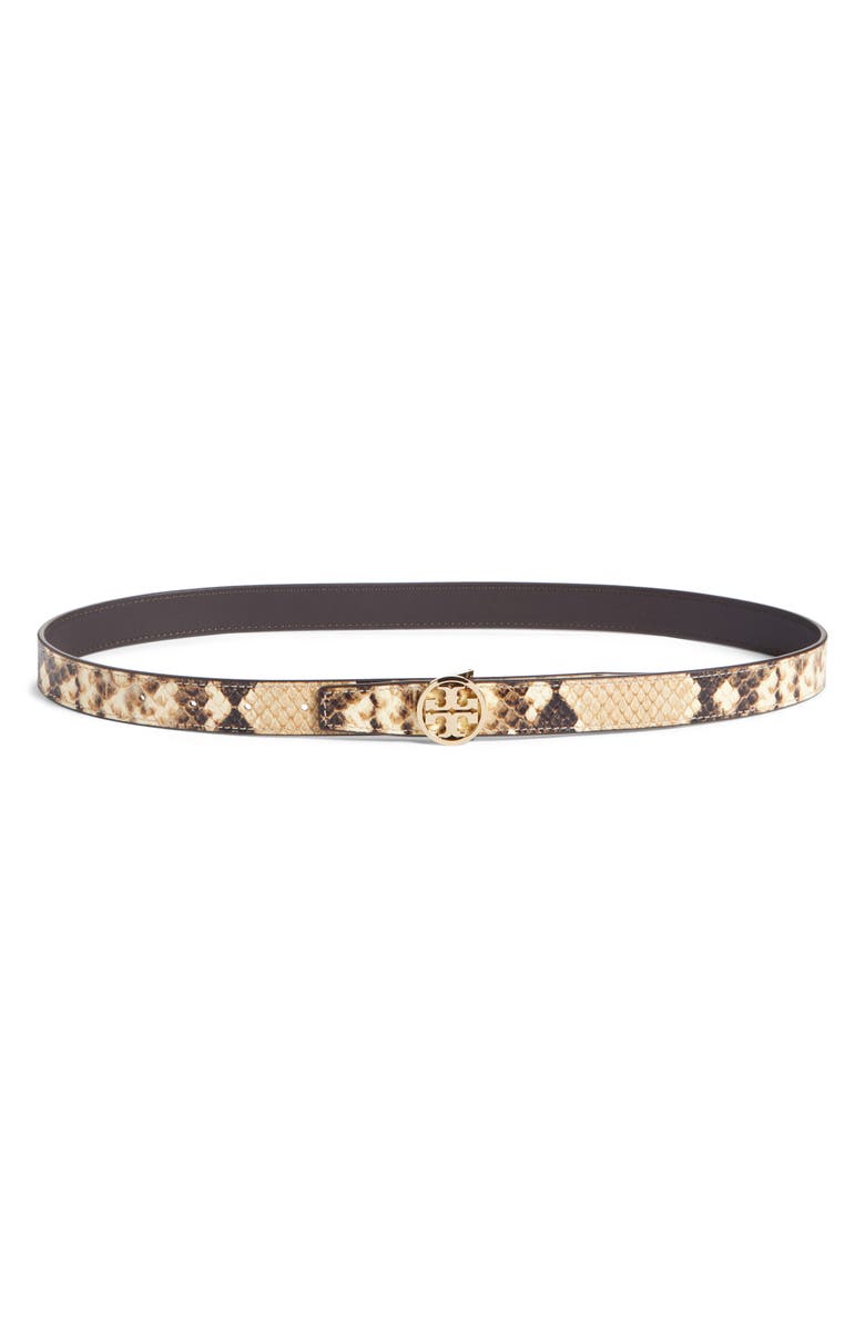 Tory Burch Miller Snakeskin Embossed Belt, Main, color, Crown / Gold