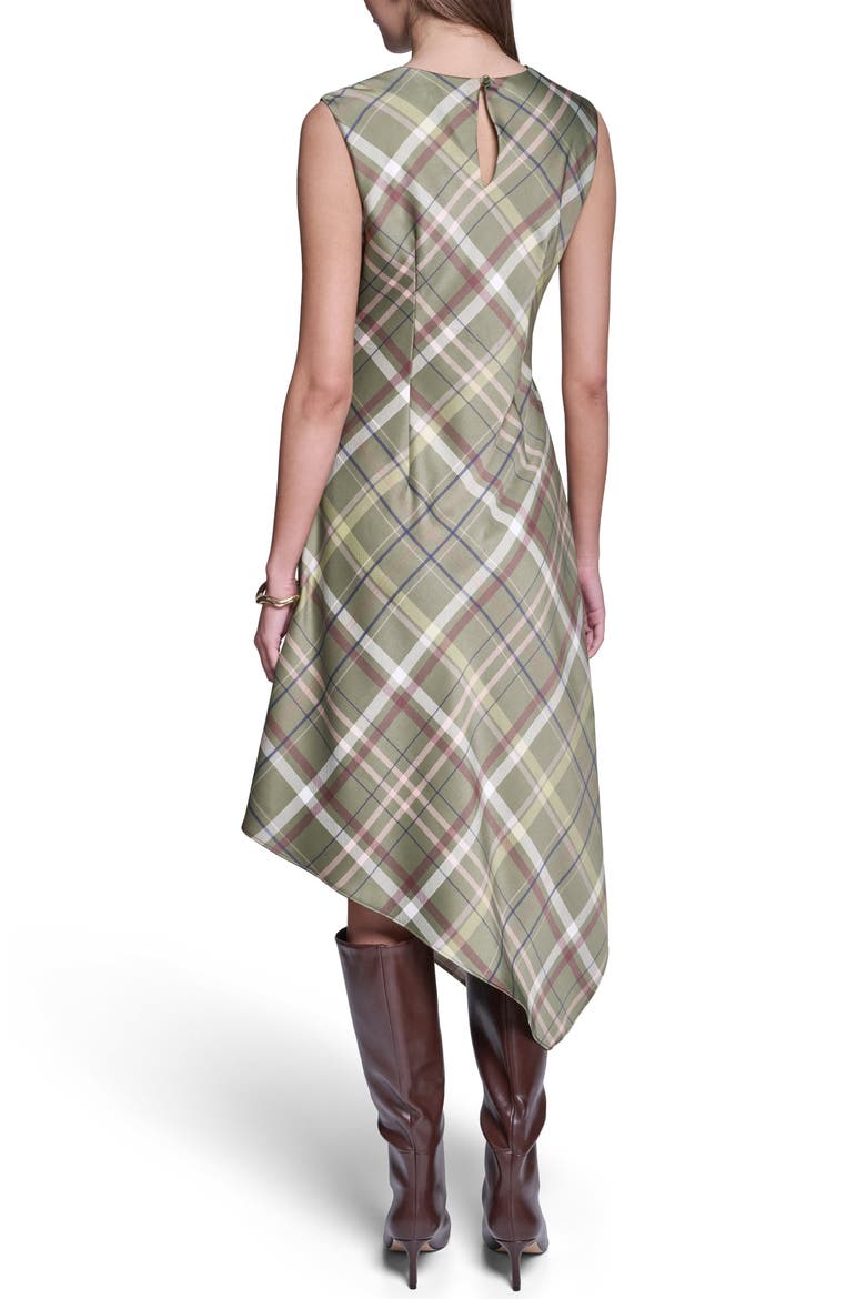 Plaid Cowl Neck Asymmetrical Midi Dress, Alternate, color, OLIVE PLAID