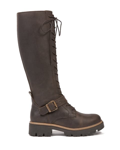 Strap Detail Lace Up Knee Boots