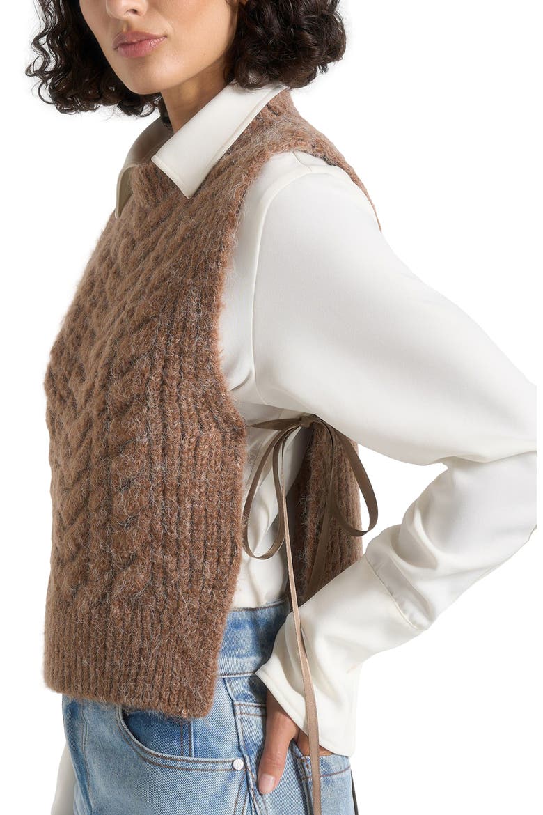 Danya Wool Cable Knit Vest With Ties, Alternate, color, Taupe